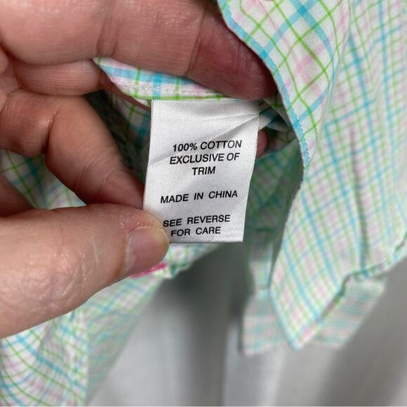 Lilly Pulitzer Pink&Teal Plaid Wyeth Mens Button Up Shirt Sz.M - Picture 9 of 10